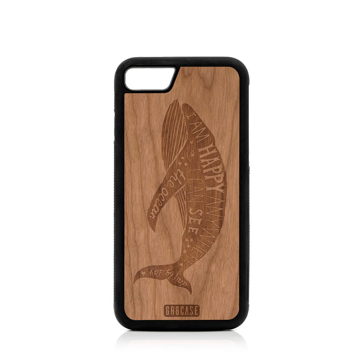 I'm Happy Anywhere I Can See The Ocean (Whale) Design Wood Case For iPhone 7/8