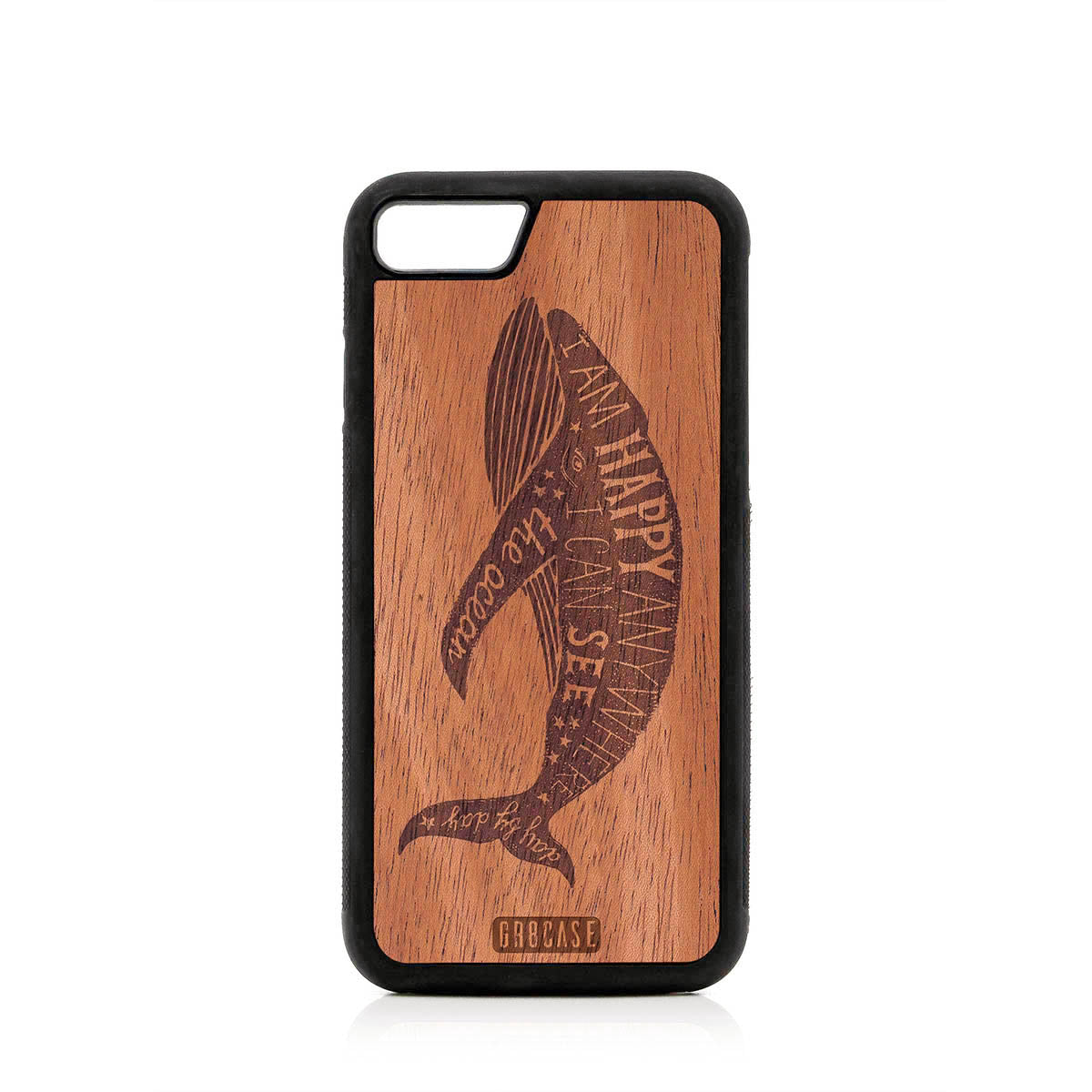I&#39;m Happy Anywhere I Can See The Ocean (Whale) Design Wood Case For iPhone SE 2020