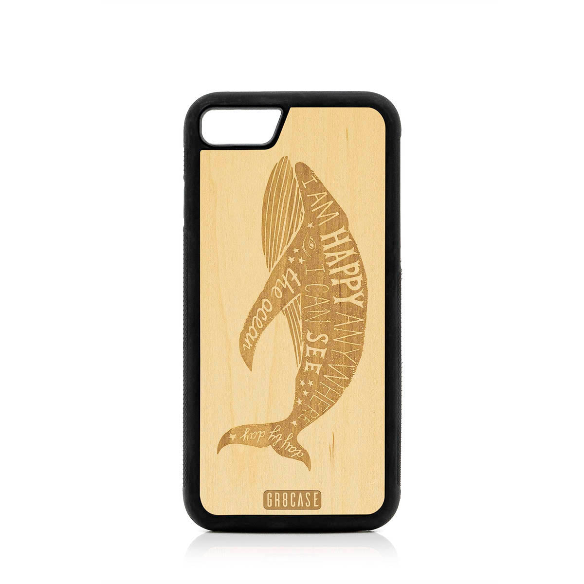 I&#39;m Happy Anywhere I Can See The Ocean (Whale) Design Wood Case For iPhone SE 2020