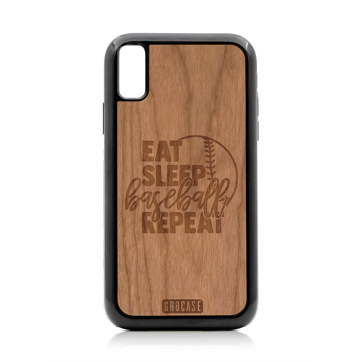 Eat Sleep Baseball Repeat Design Wood Case For iPhone XR
