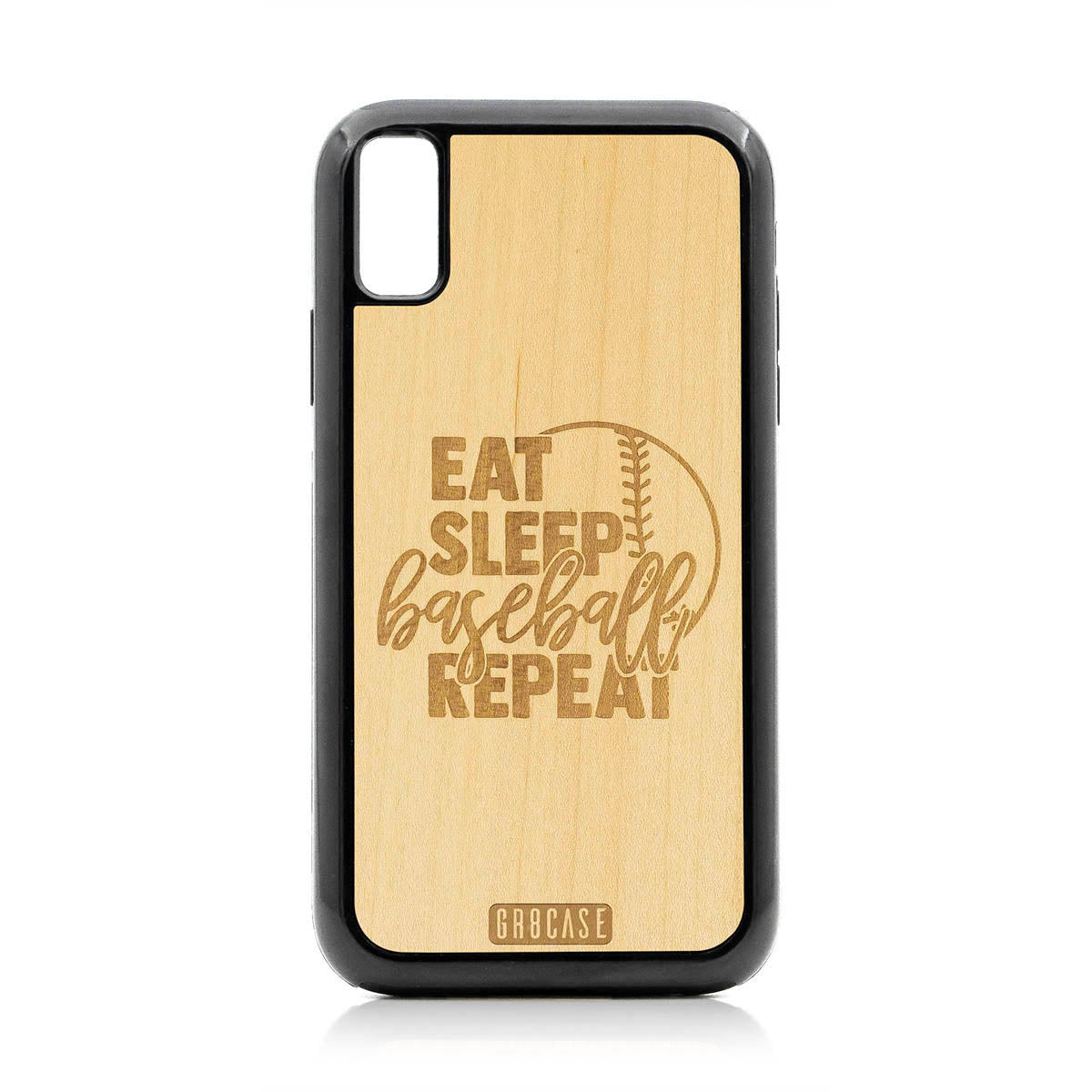 Eat Sleep Baseball Repeat Design Wood Case For iPhone XR