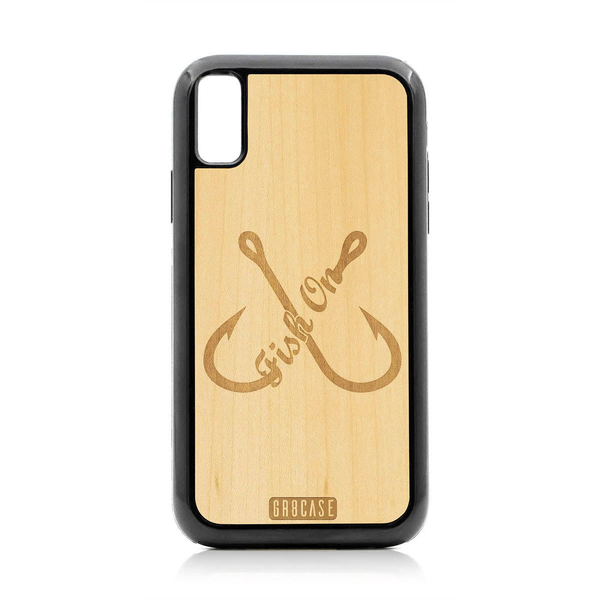 Fish On (Fish Hooks) Design Wood Case For iPhone XR by GR8CASE