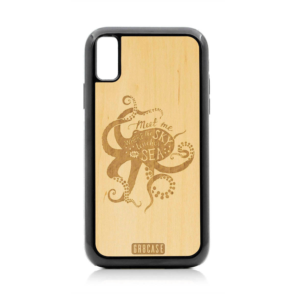 Meet Me Where The Sky Touches The Sea (Octopus) Design Wood Case For iPhone XR