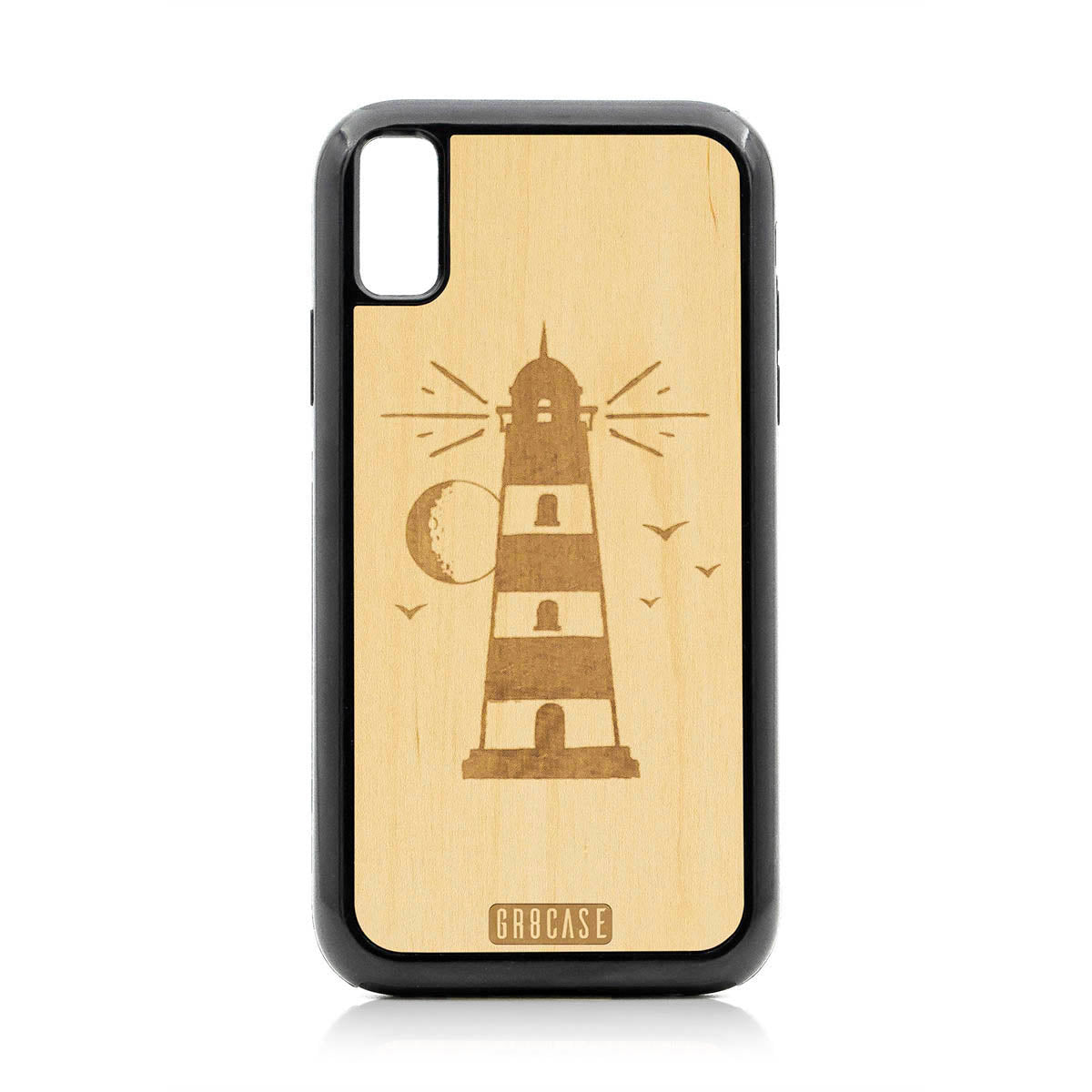 Midnight Lighthouse Design Wood Case For iPhone XR