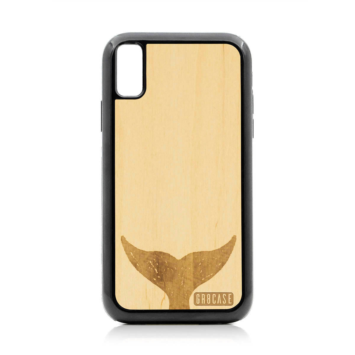 Whale Tail Design Wood Case For iPhone XR