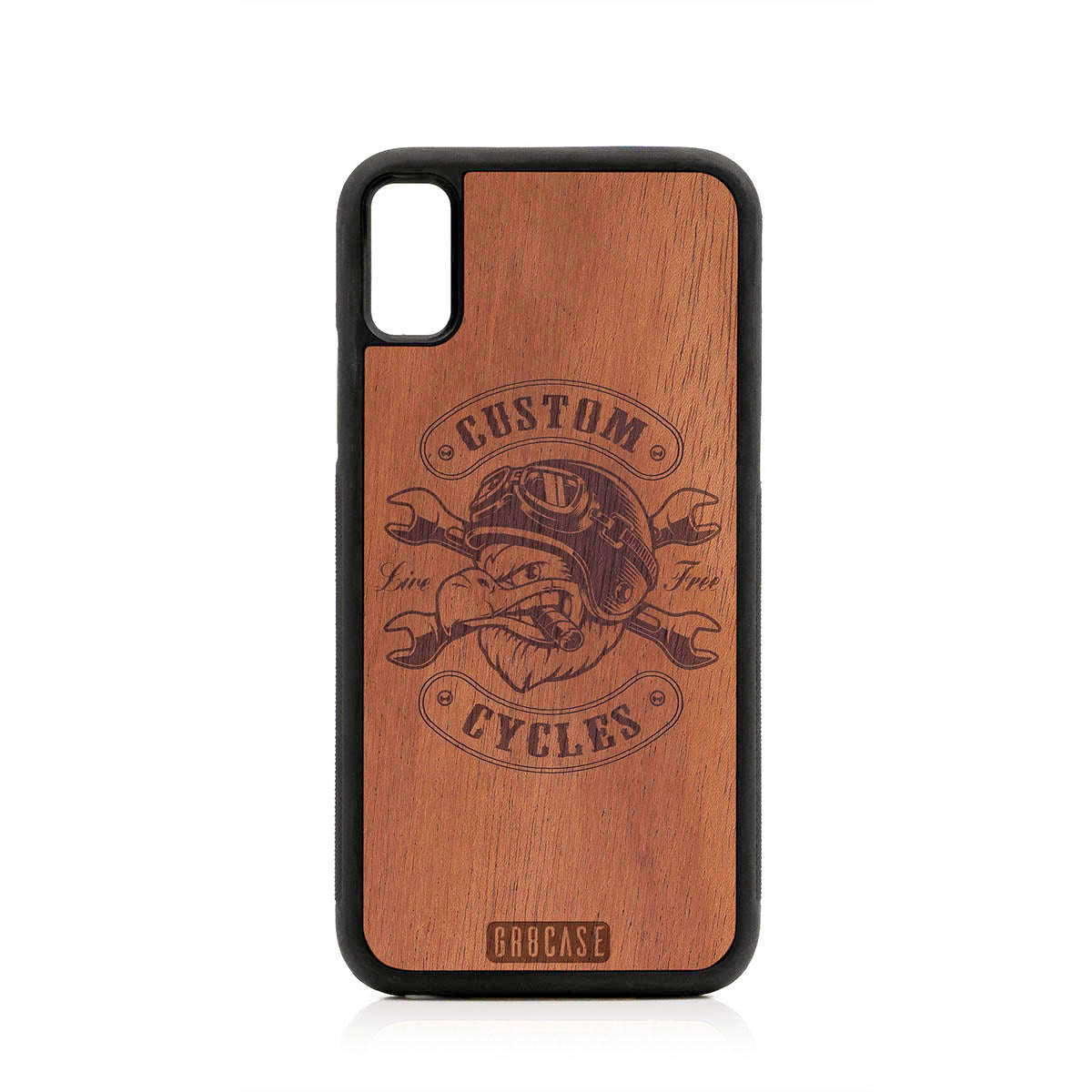 Custom Cycles Live Free (Biker Eagle) Design Wood Case For iPhone X/XS by GR8CASE