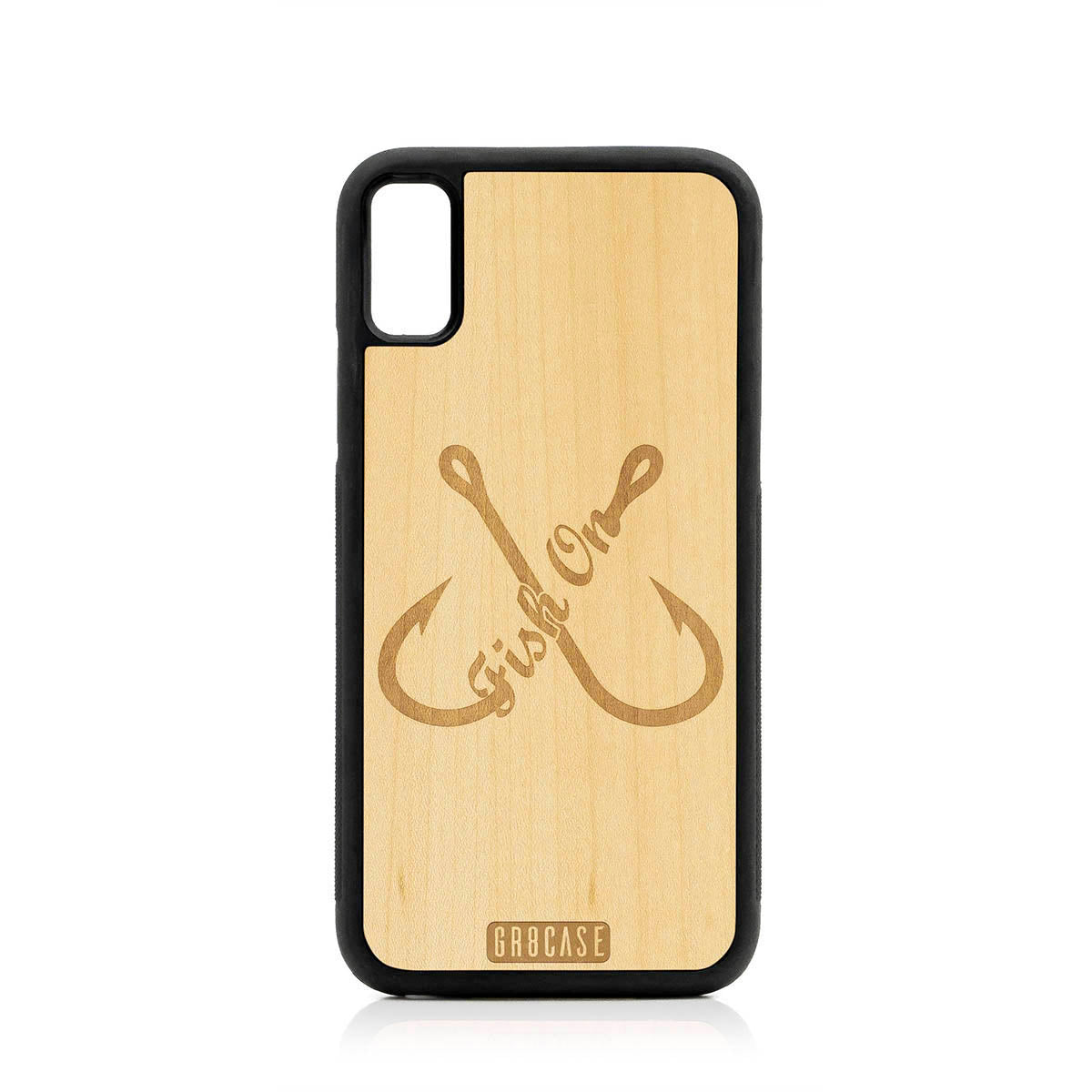 Fish On (Fish Hooks) Design Wood Case For iPhone X/XS by GR8CASE
