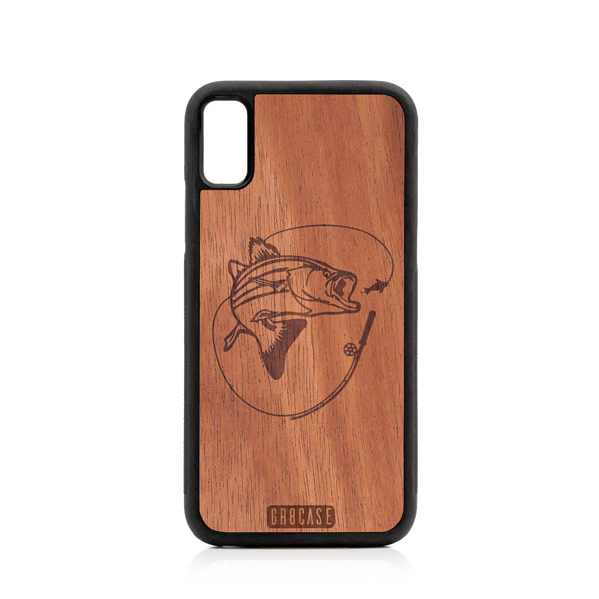 iPhone XS Max Wood Case Fish and Reel Design