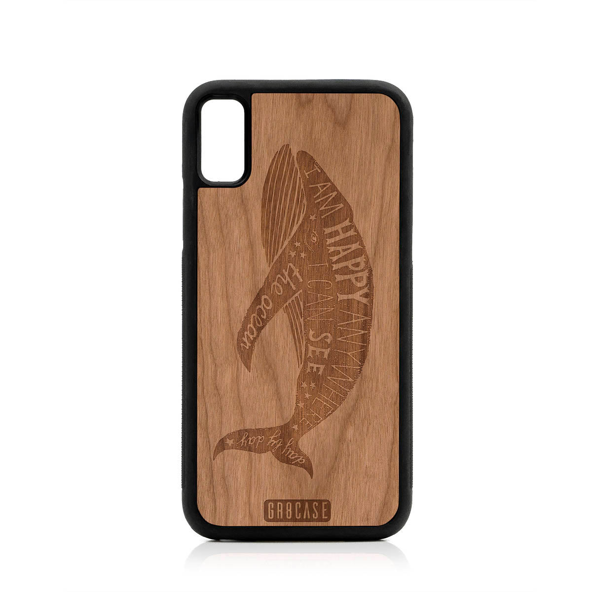 I'm Happy Anywhere I Can See The Ocean (Whale) Design Wood Case For iPhone X/XS