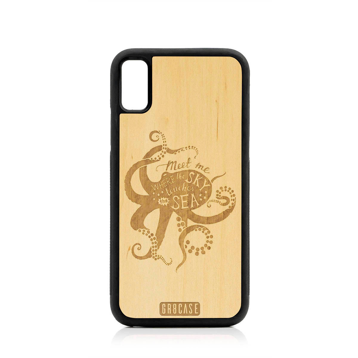 Meet Me Where The Sky Touches The Sea (Octopus) Design Wood Case For iPhone X/XS