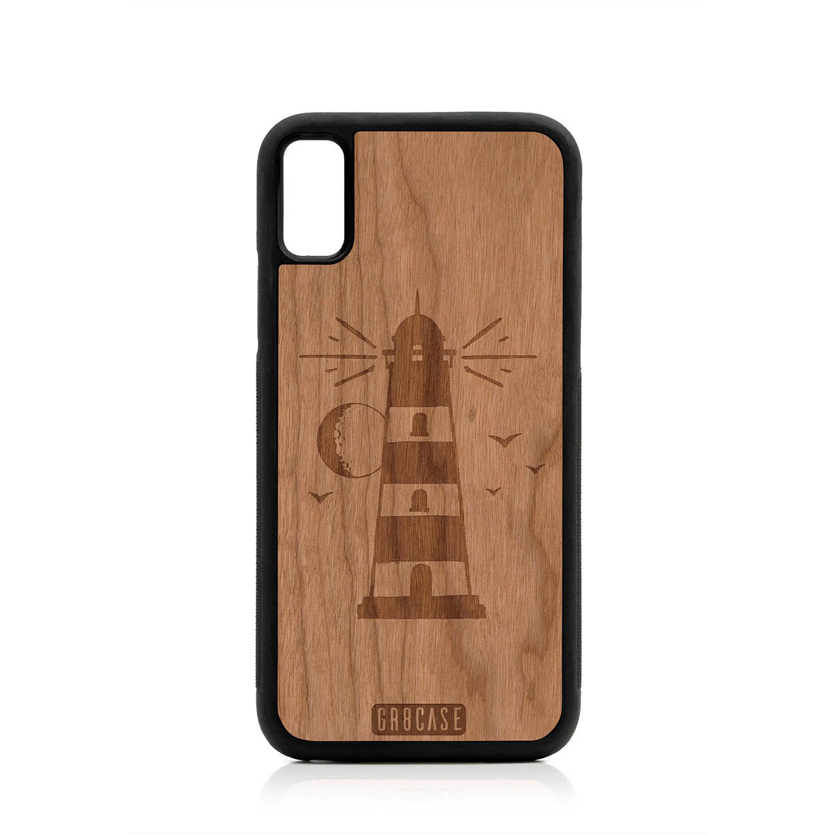 Midnight Lighthouse Design Wood Case For iPhone X/XS