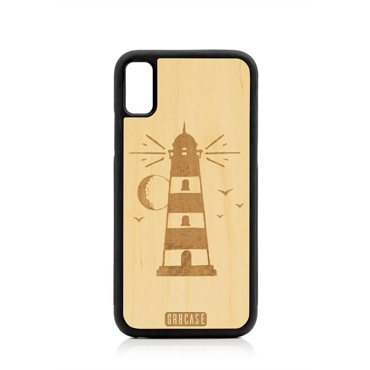 Midnight Lighthouse Design Wood Case For iPhone XS Max