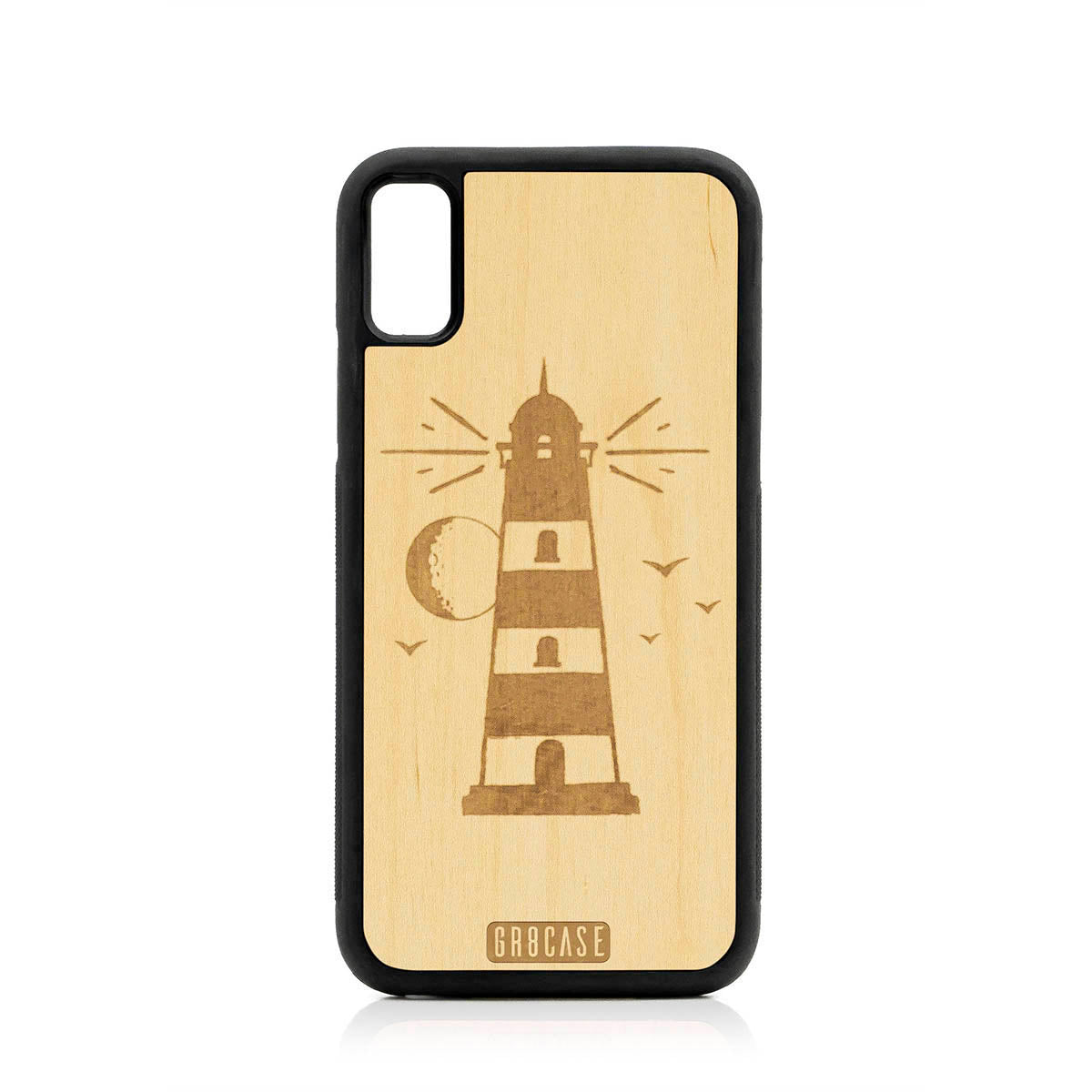 Midnight Lighthouse Design Wood Case For iPhone XR