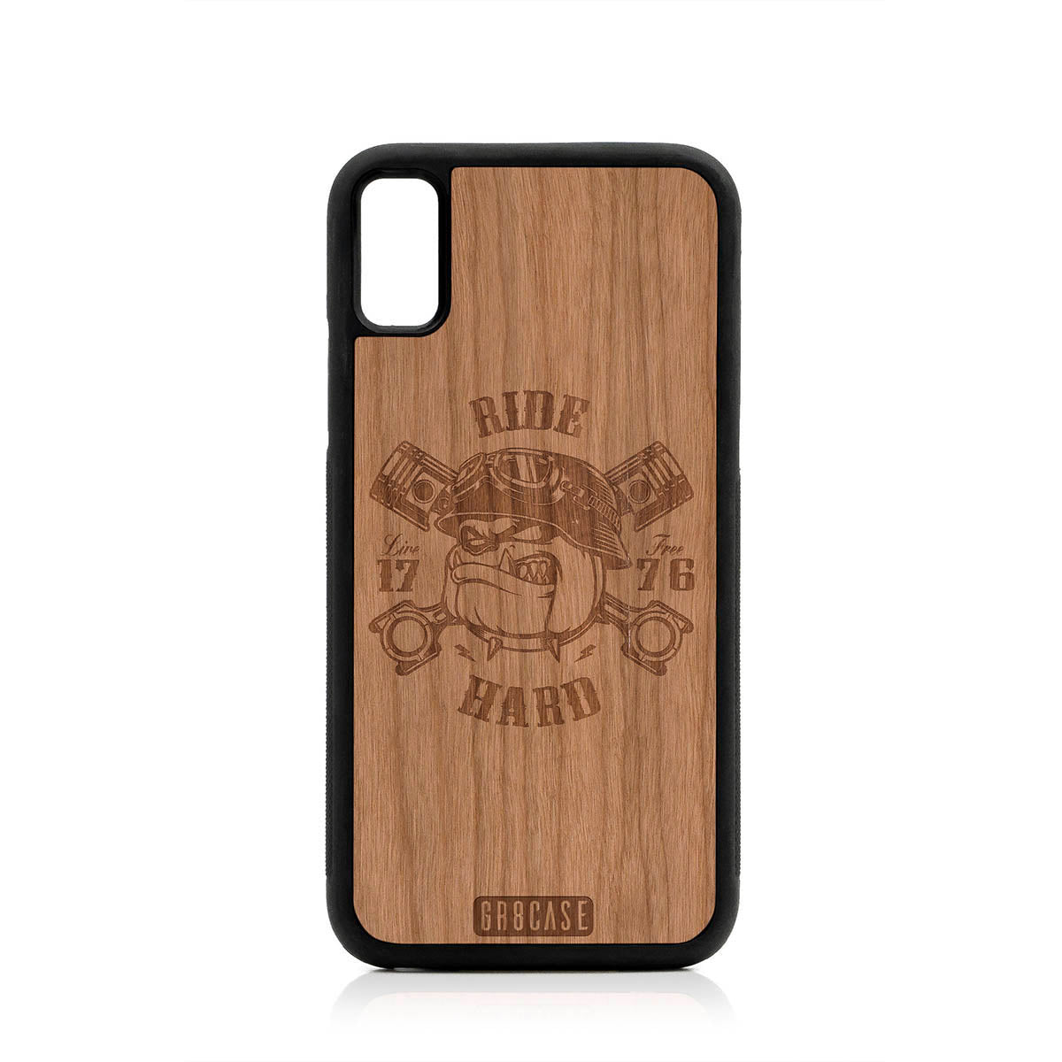 Ride Hard Live Free (Biker Dog) Design Wood Case For iPhone XR by GR8CASE