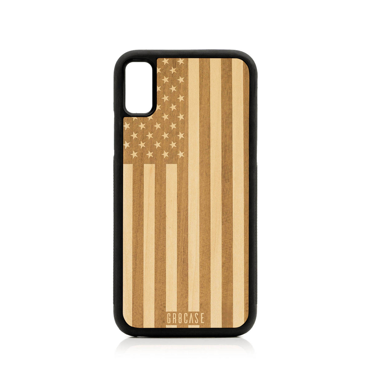 USA Flag Design Wood Case For iPhone XR