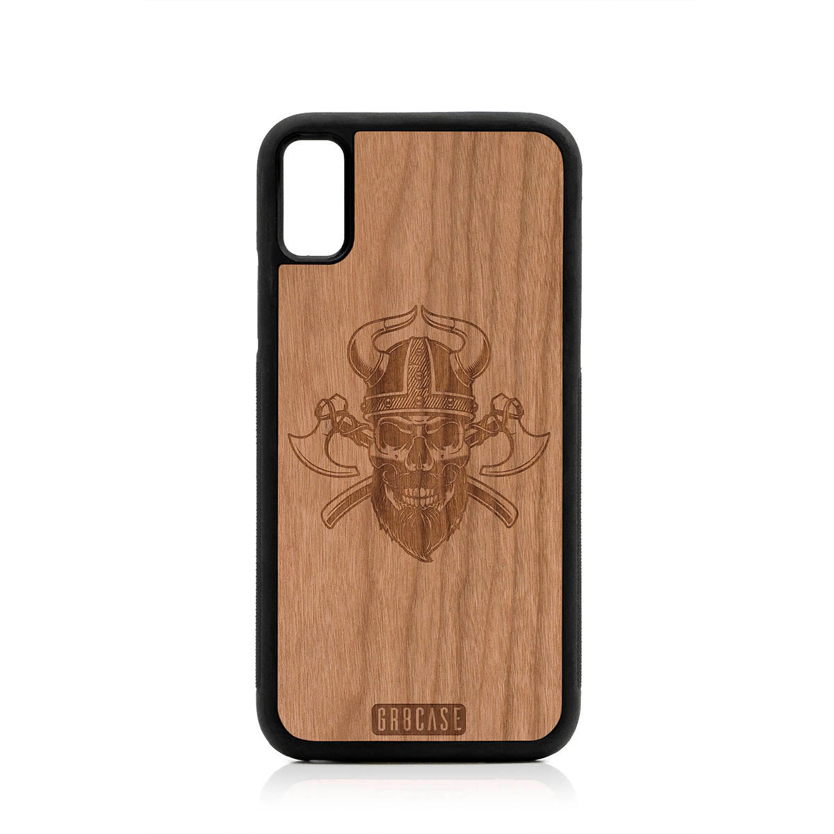 Viking Skull Design Wood Case For iPhone XS Max