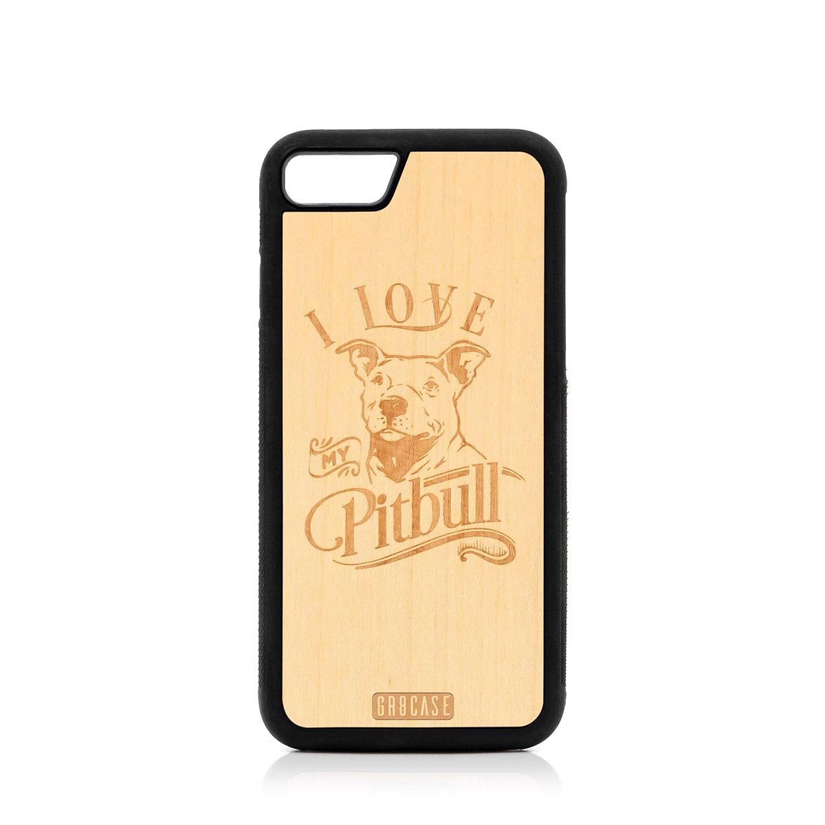 I Love My Pitbull Design Wood Case For iPhone SE 2020 by GR8CASE