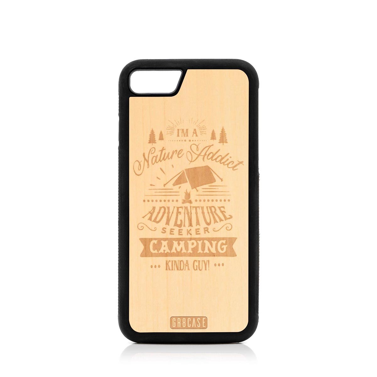 I&#39;m A Nature Addict Adventure Seeker Camping Kinda Guy Design Wood Case For iPhone SE 2020 by GR8CASE