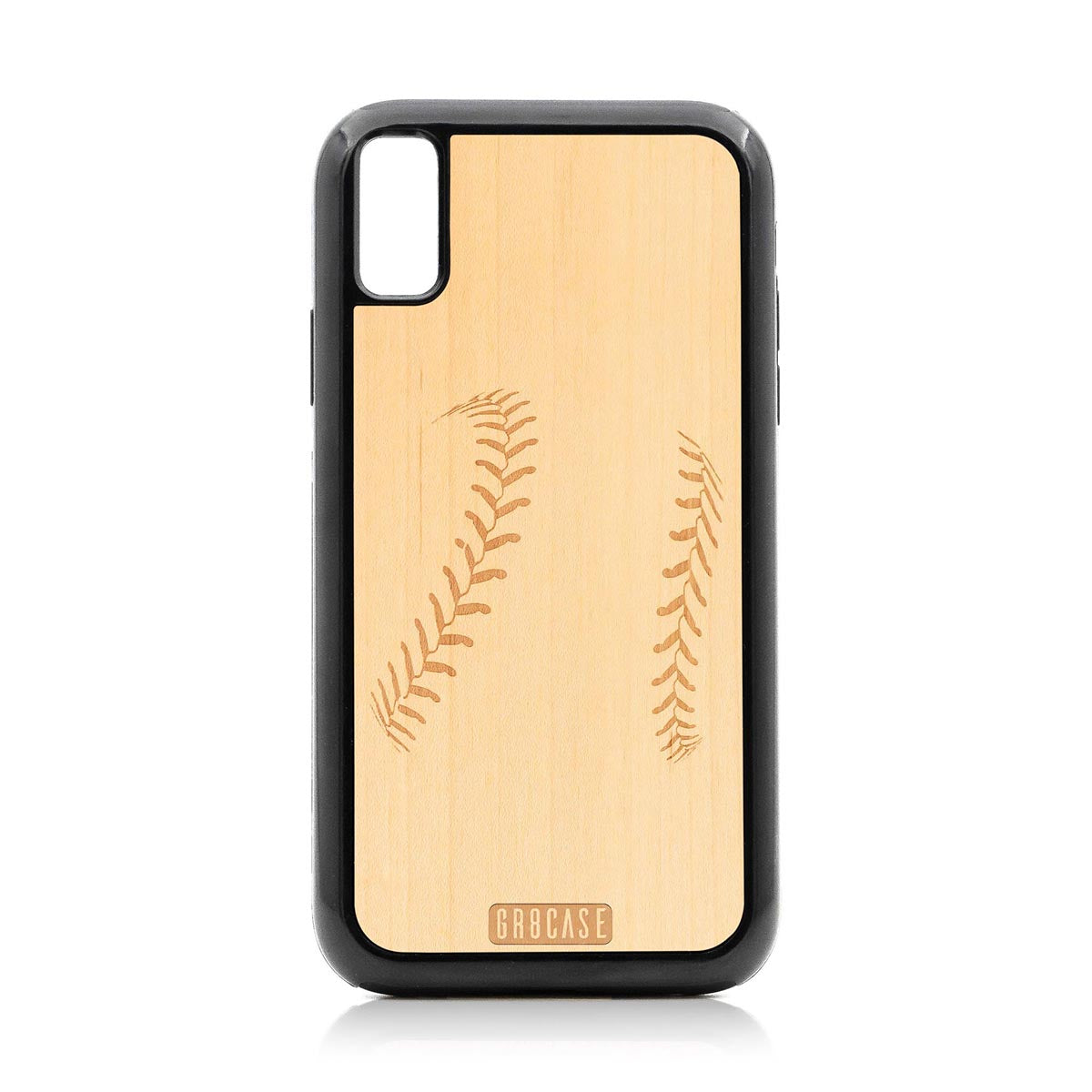 Baseball Stitches Design Wood Case For iPhone XR by GR8CASE