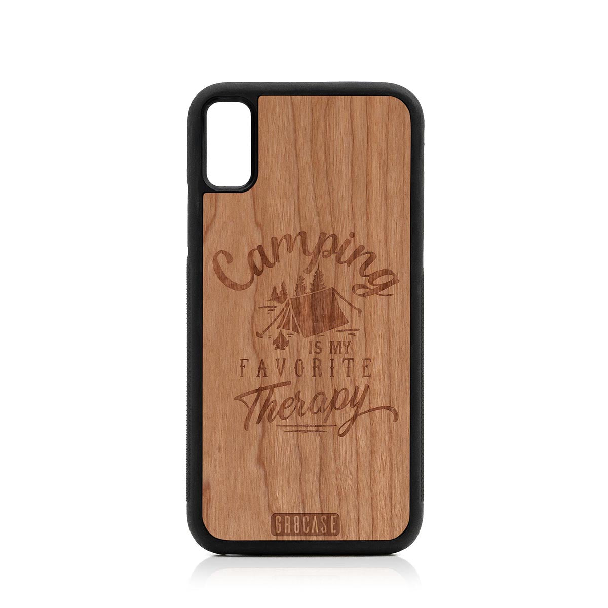 Camping Is My Favorite Therapy Design Wood Case For iPhone XR by GR8CASE