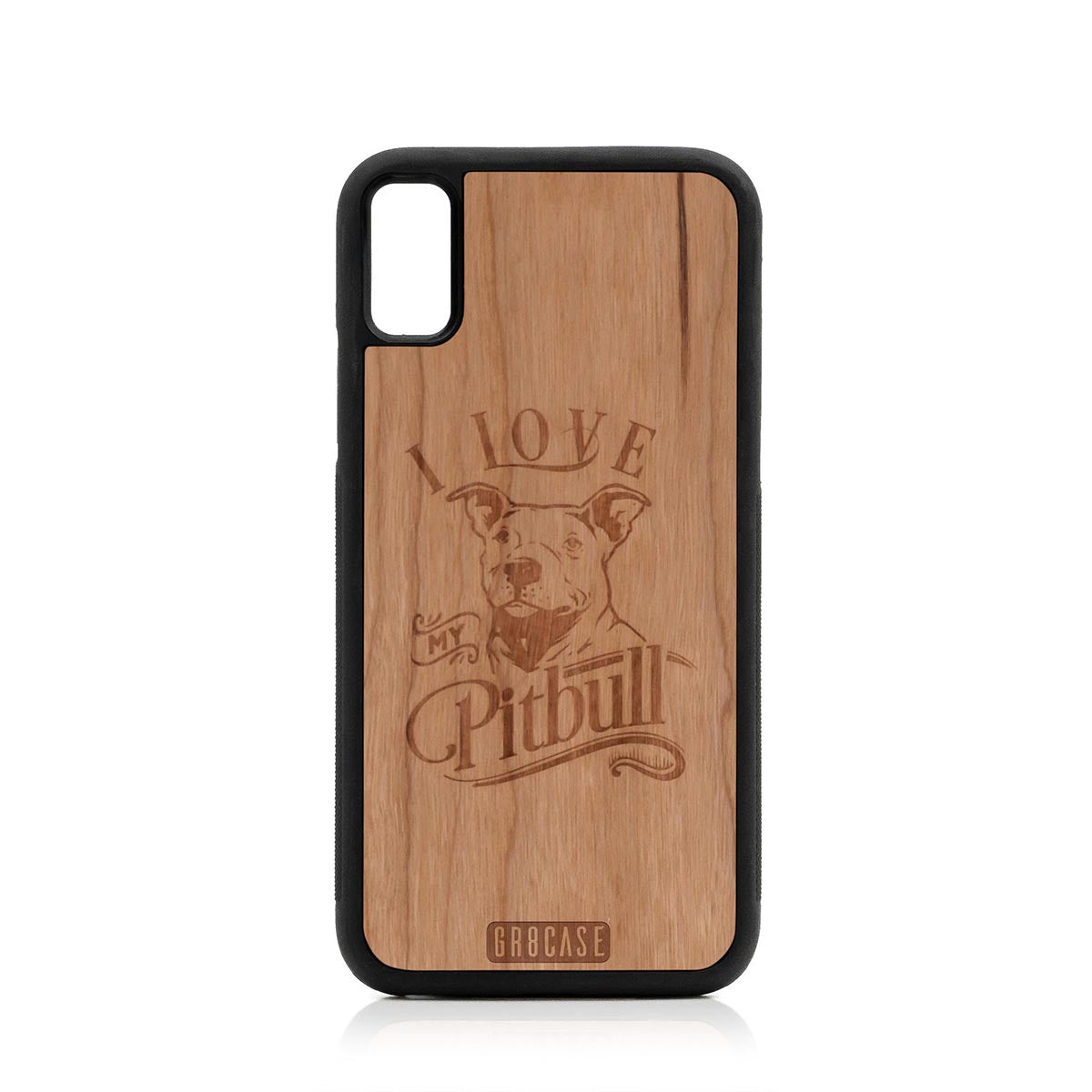 I Love My Pitbull Design Wood Case For iPhone X/XS by GR8CASE
