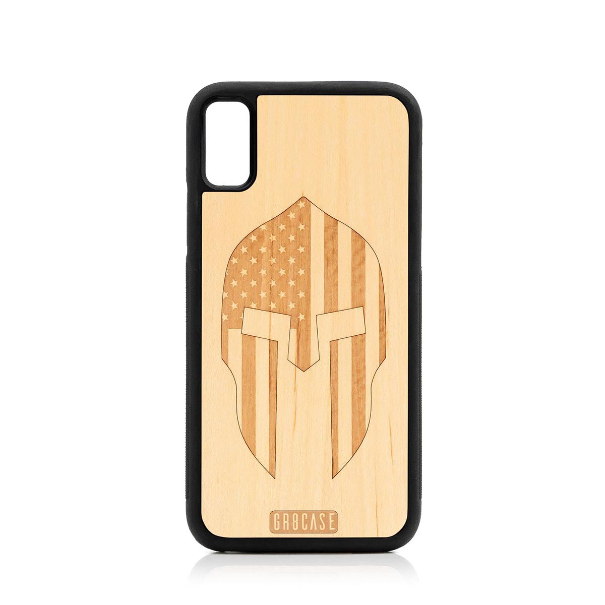 USA Spartan Helmet Design Wood Case For iPhone XS Max