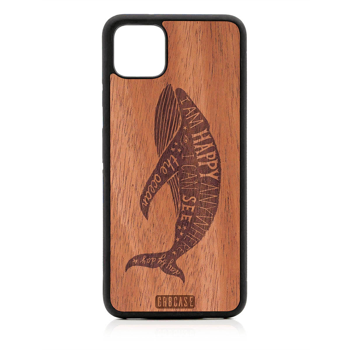 I&#39;m Happy Anywhere I Can See The Ocean (Whale) Design Wood Case For Google Pixel 4XL