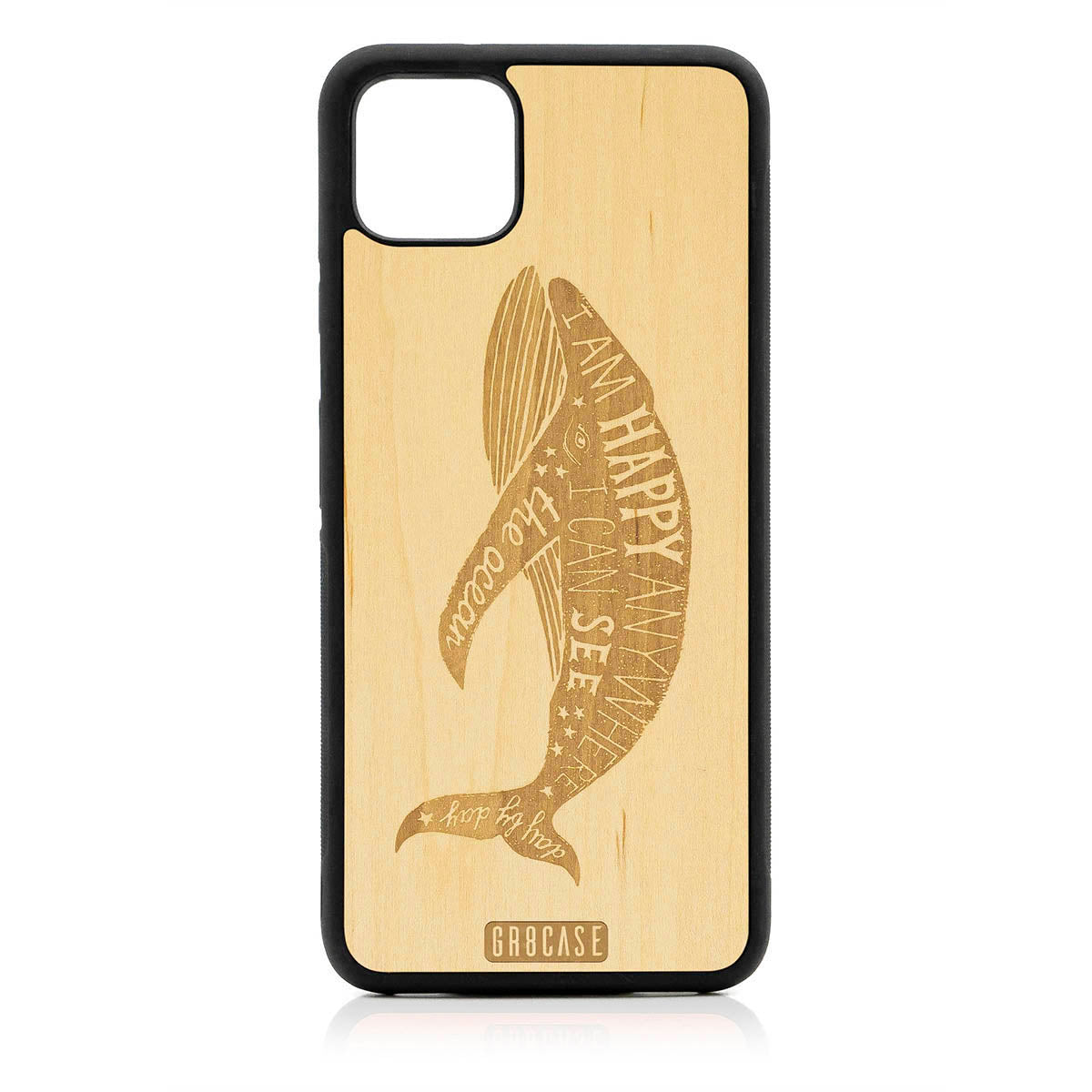 I&#39;m Happy Anywhere I Can See The Ocean (Whale) Design Wood Case For Google Pixel 4XL