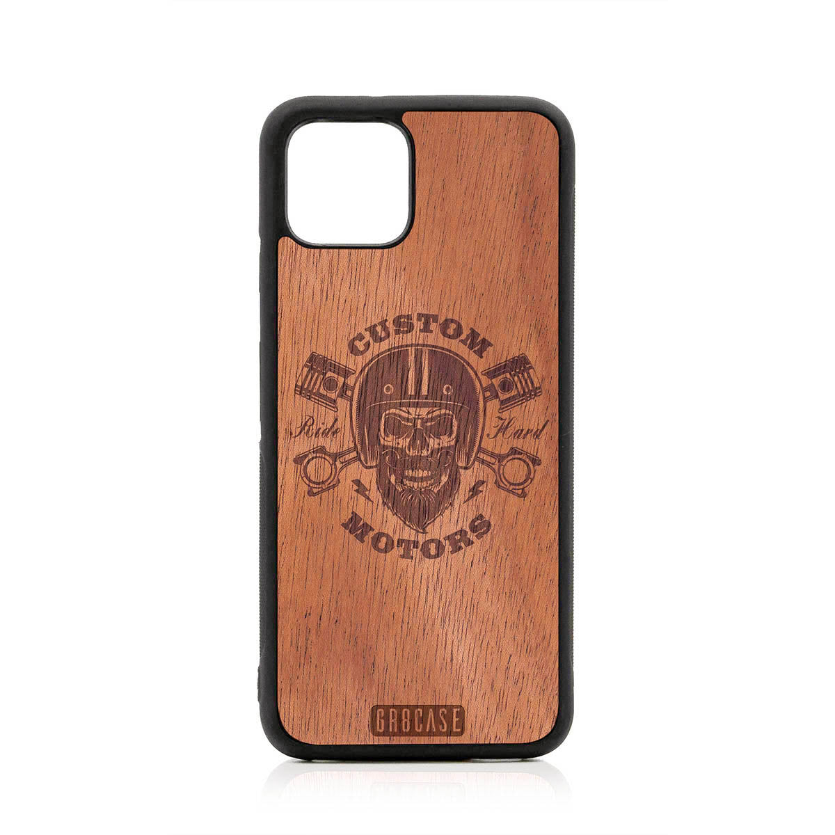 Custom Motors (Bearded Biker Skull) Design Wood Case For Google Pixel 4 by GR8CASE